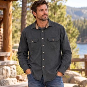Vintage Cabela's Work Shirt USA Made Corduroy Collar Gray Large 90s Workwear